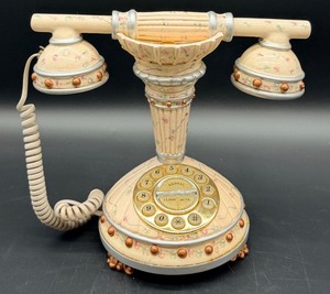 lot 50 image: Vintage Floral Telephone With Button Dial & Coiled Cord