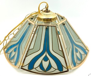 lot 64 image: Vintage Art Nouveau Style Geometric Glass Pendant Swag Lamp 
