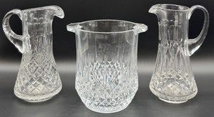 lot 65 image: Crystal Diamond-Cut Pitchers (2) & Ice Bucket 3-Piece Set