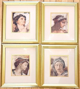 lot 67 image: Framed Art Prints Set of Four Gold Frames & Classical Portraits