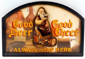 lot 71 image: Vintage Style 3D Good Beer Always On Tap Here Sign 