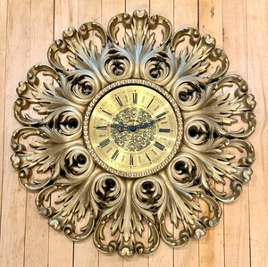 lot 100 image: Syroco Ornate Gold Wall Clock with Radial Leaf Design