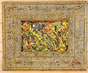lot 103 image: Pollock-Style Abstract Drip Expressionist Painting in Ornate Gold Frame #1