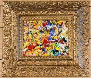 lot 104 image: Pollock-Style Abstract Drip Expressionist Painting in Ornate Gold Frame #2