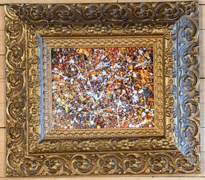 lot 105 image: Pollock-Style Abstract Drip Expressionist Painting in Ornate Gold Frame #3