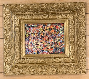lot 106 image: Pollock-Style Abstract Drip Expressionist Painting in Ornate Gold Frame #4