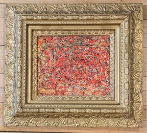 lot 107 image: Pollock-Style Abstract Drip Expressionist Painting in Ornate Gold Frame #5