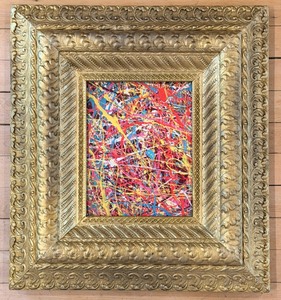 lot 119 image: Pollock-Style Abstract Drip Expressionist Painting in Ornate Gold Frame #6