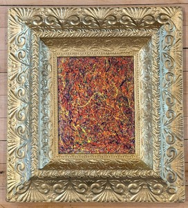 lot 121 image: Pollock-Style Abstract Drip Expressionist Painting in Ornate Gold Frame #8