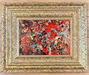 lot 125 image: Pollock-Style Abstract Drip Expressionist Painting in Ornate Gold Frame #10