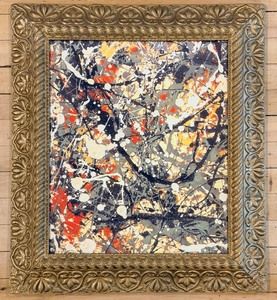 lot 128 image: Pollock-Style Abstract Drip Expressionist Painting in Ornate Gold Frame #11