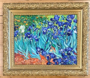 lot 133 image: Vincent Van Gogh Reproduction Irises Floral Artwork on Canvas in an Ornate Gold Frame