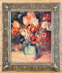lot 134 image: Reproduction on Canvas of Tulips in a Vase by Pierre-Auguste Renoir