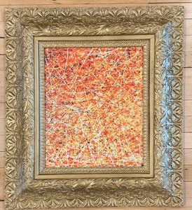 lot 142 image: Pollock-Style Abstract Drip Expressionist Painting in Ornate Gold Frame #13