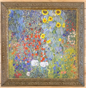 lot 143 image: Framed Klimt Reproduction Canvas Farm Garden with Sunflowers