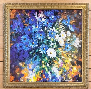 lot 145 image: Leonid Afremov Daisy Bouquet Palette Knife Print on Canvas Framed Reproduction