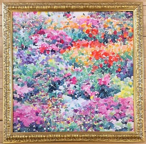 lot 147 image: Jacques Maldonado Abstract Floral Painting with Gold Frame - Reproduction on Canvas