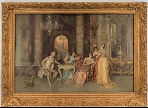 lot 151 image: Francesco Beda The Chess Game Reproduction & Gilded Frame