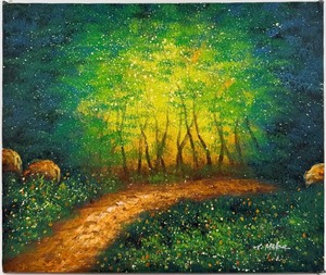 lot 171 image: Forest Path in a Sunlit Grove - Original Acrylic on Canvas by T. Mike Reproduction on Canvas