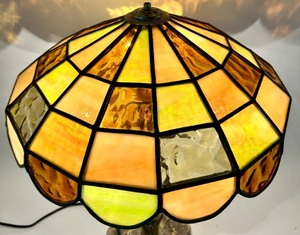 lot 97 image: Tiffany-Style Stained Glass Dome Lamp Shade Amber & Yellow