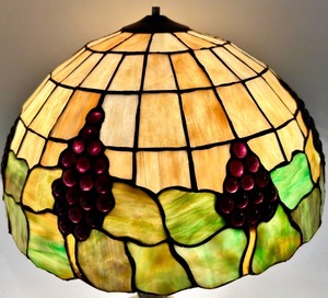 lot 173 image: Tiffany Style Stained Glass Grape Cluster Pendant Shade