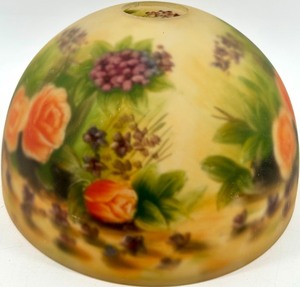 lot 179 image: Vintage Reverse Hand-Painted Floral Glass Lamp Shade With Roses & Hydrangeas