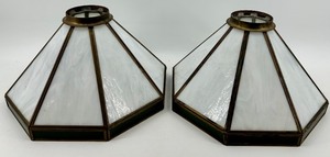 lot 181 image: Pair Of Tiffany-Style Glass Pendant Lamp Shades