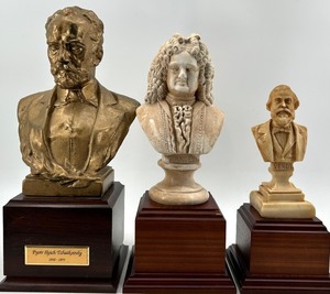 lot 182 image: Three Composer Busts On Wood Pedestals Tchaikovski, Handel & Verdi