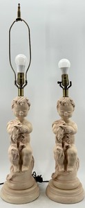 lot 183 image: Pair of Vintage Figural Cherub Table Lamps