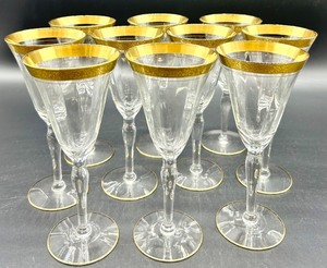 lot 192 image: Tiffin Franciscan Minton - 10 Crystal Champagne Flutes with Gold Rim