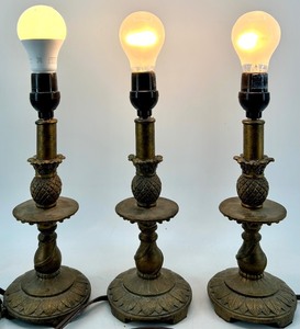 lot 284 image: Brass Pineapple Motif Table Lamps Set of 3