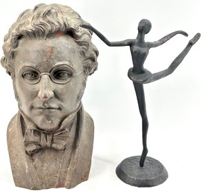 lot 285 image: Bust of Granz Schubert Composer with Glasses & Ballet Dancer Sculpture