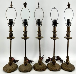 lot 289 image: Five Vintage Pineapple Candlestick Lamps