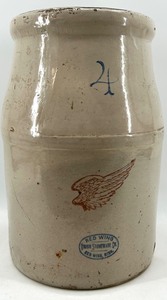 lot 303 image: Vintage Red Wing Stoneware Crock with Wing Emblem 