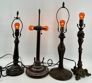 lot 308 image: 4-Piece Vintage Ornate Table Lamp Set with Amber Bulbs