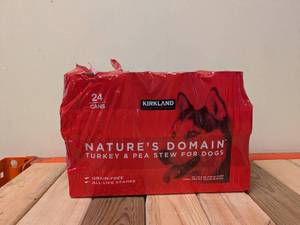 lot 30 image: NEW KIRKLAND SIGNATURE NATURES DOMAIN TURKEY & PEA STEW FOR DOGS 24PK.