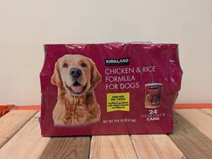 lot 33 image: KIRKLAND SIGNATURE CHICKEN AND RICE FORMULA FOR DOGS 24PK.