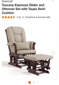 lot 57 image: Espresso glider and ottoman set