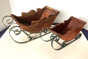lot 23 image: Pair of Wooden Christmas Sleighs
