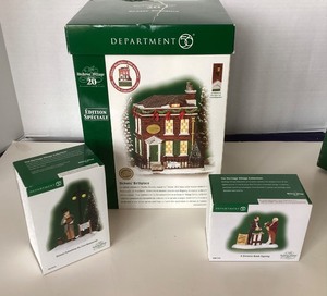 lot 36 image: Dept 56 Dickens Village Series 20 Dickens Birthplace  Dickens Submitting His 1st Manuscript   A Dickens Book Signing