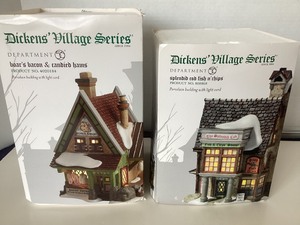 lot 55 image: Dept 56 Dickens Village Boars Bacon & Candied Hams  Splendid Cod Fish & Chips