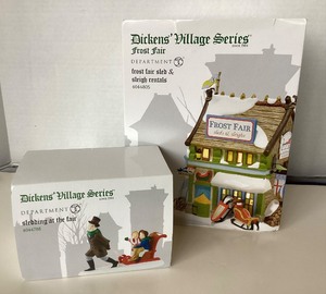 lot 56 image: Dept 56 Dickens Village Frost Fair Sled & Sleigh Rentals  Sledding at the Fair