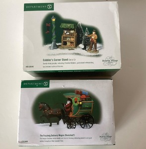 lot 132 image: Dept 56 Dickens Village Cobblers Corner Stand The Fezziwig Delivery Wagon
