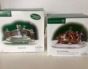 lot 134 image: Dept 56 Dickens Village Skating Couple  Merry Go Roundabout