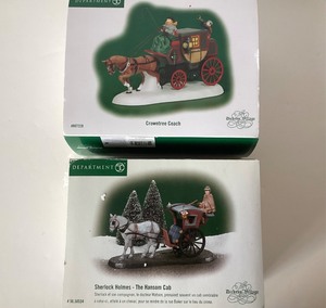 lot 135 image: Dept 56 Dickens Village Crowntree Coach  Sherlock Holmes - The Hansom Cab