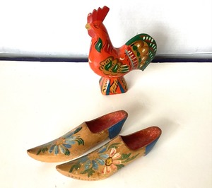 lot 137 image: Swedish Folk Art Rooster and Antique Painted Wooden Shoes