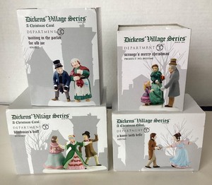lot 160 image: Dept 56 Dickens Village Series A Dance With Belle  Blindmans Buff Waiting in the Parlor for Old Joe