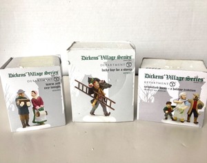 lot 163 image: Dept 56 Dickens Village Series Cermelized Bacon - A Holiday Tradition  Making Ready for a Full House  Lucky Day for a Sweep  Warm and Cozy Tonight