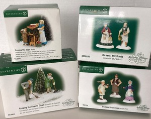 lot 168 image: Dept 56 Dickens Village Dickens Shopkeepers  Dickens Merchants  Running The Apple Press  Keeping the Streets Clean