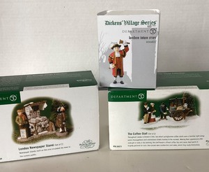 lot 170 image: Dept 56 Dickens Village The Coffee Stall  London Newspaper Stand  London Town Crier